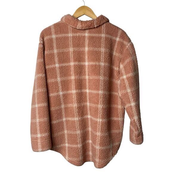 Koolaburra by UGG Women's M Brushed Back Sherpa Shacket Jacket Pink Plaid Cozy - Picture 3 of 9